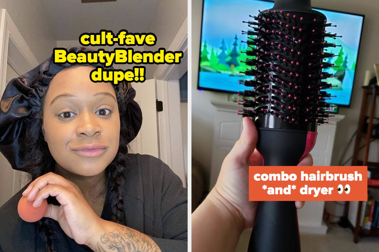 beauty sponge and hairdryer