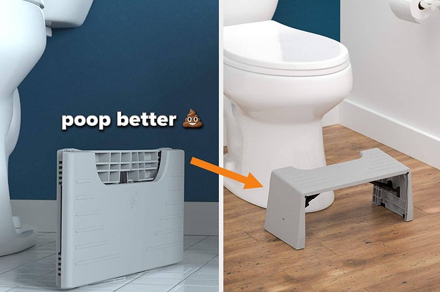 A foldable squatty potty in both folded and expanded forms