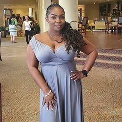 a different reviewer wearing the dress in and off the shoulder design
