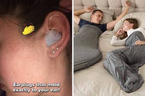 (left) moldable ear plugs (right) sleep pods