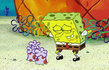 spongebob sniffing flowers so hard they go up his nose and come out the sides of his head