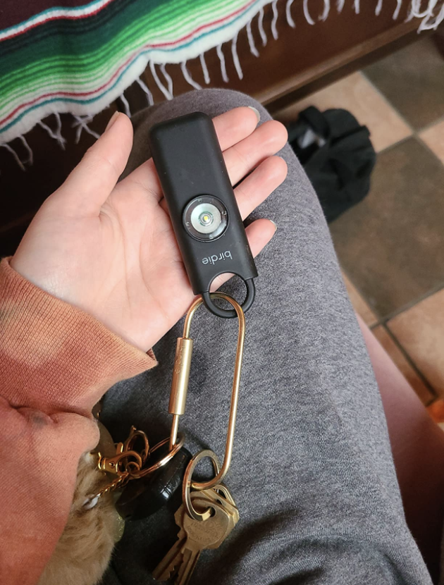 a reviewer photo of the birdie on their keychain