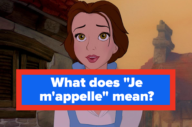 Belle from Beauty and the Beast with text asking what "je m'appelle" means