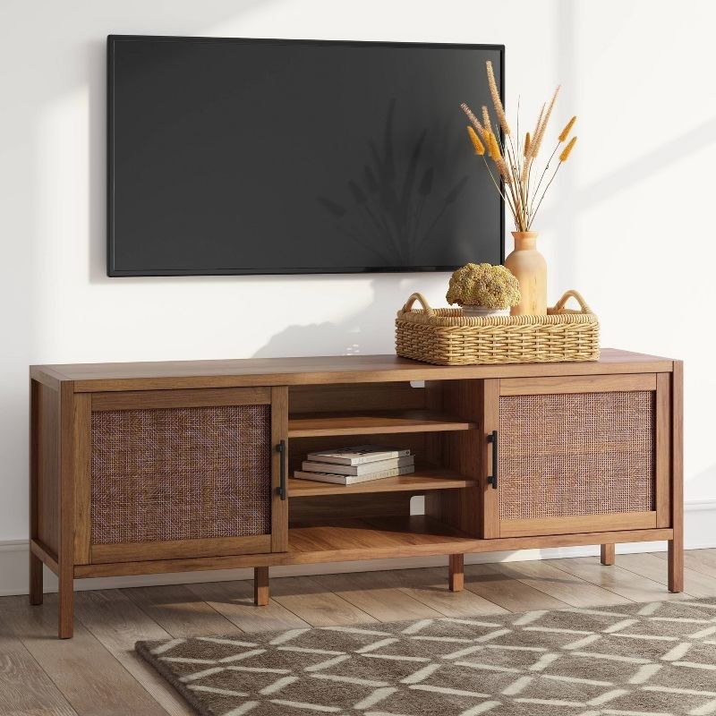 a tv stand in brown