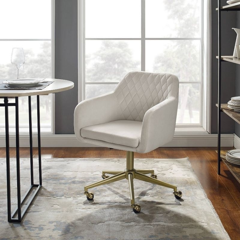 a quilted office chair in white