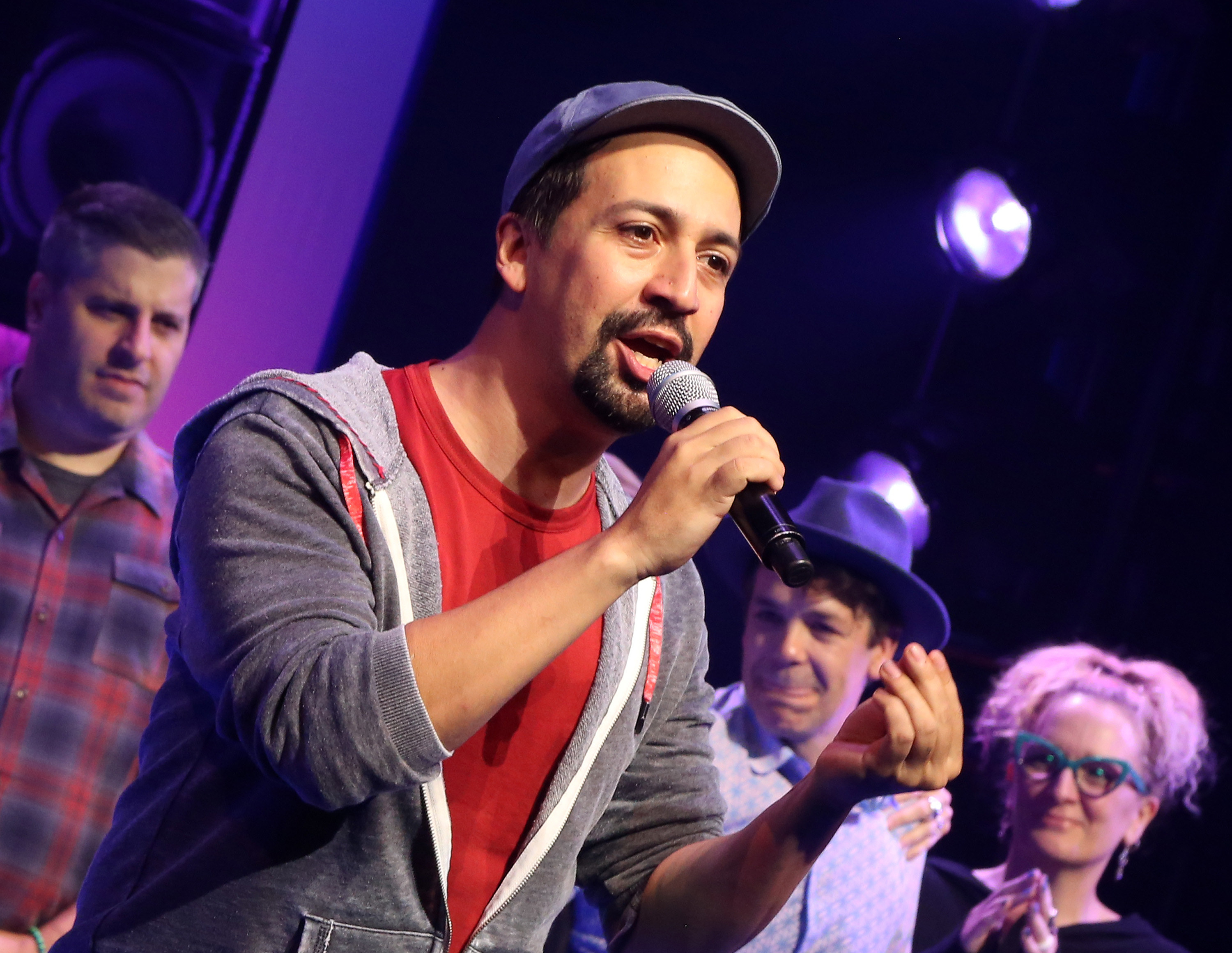 Lin-Manuel Miranda performs at the re-opening of &quot;Freestyle Love Supreme&quot; on Broadway in October 2021