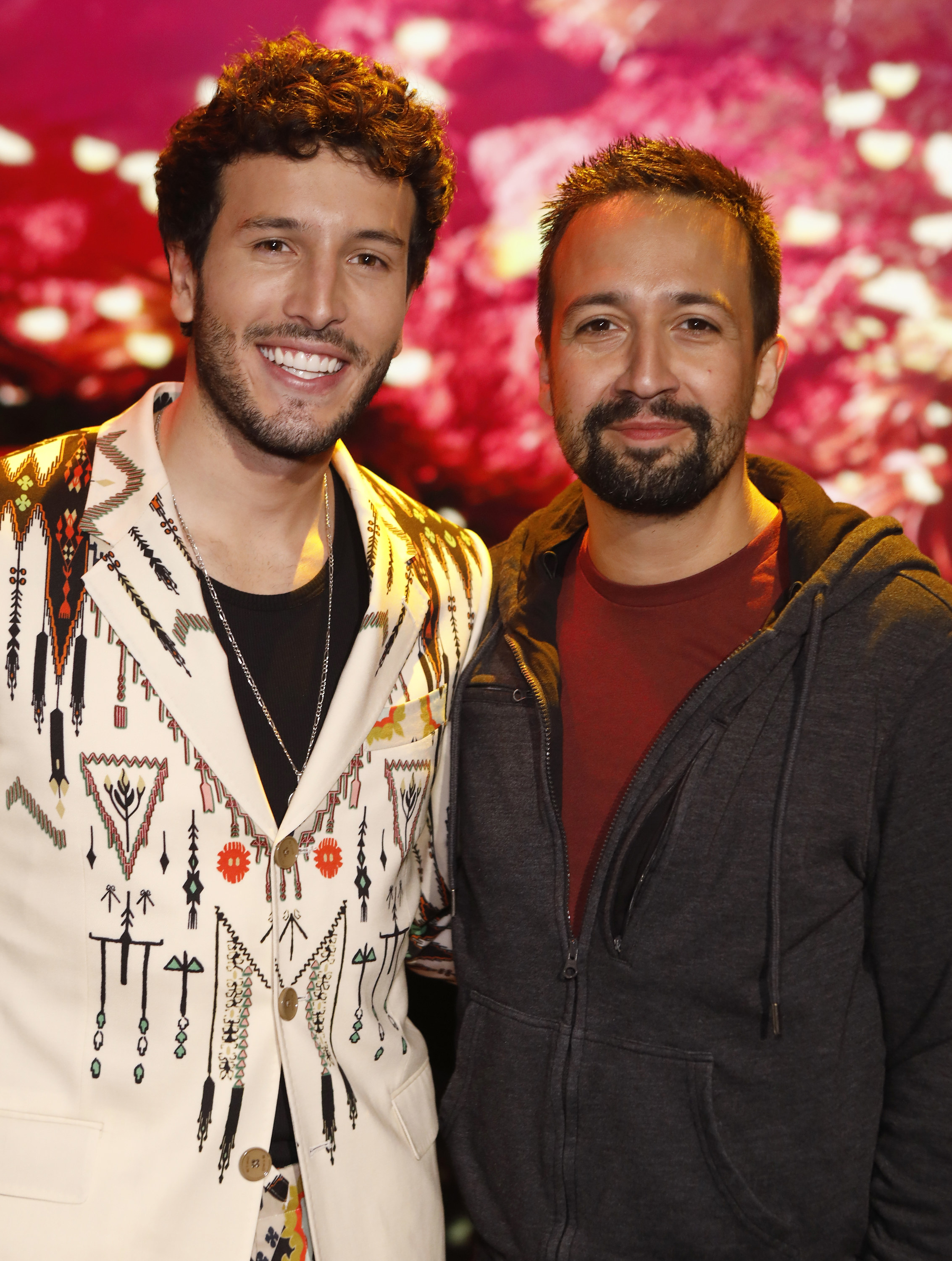 Sebastián Yatra and Lin-Manuel pose together as they sit in as guests on &quot;Jimmy Kimmel Live!&quot;