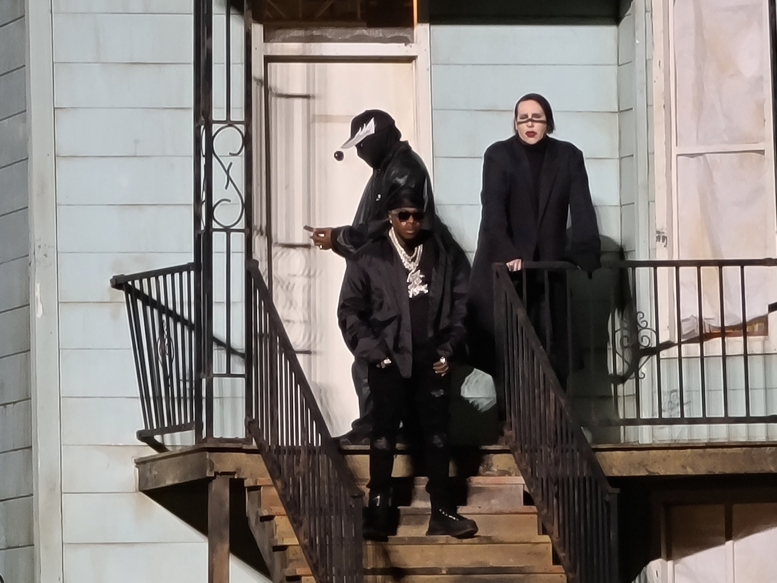 DaBaby, Ye, and Marilyn Manson at the stairs at the &quot;Donda&quot; livestream event