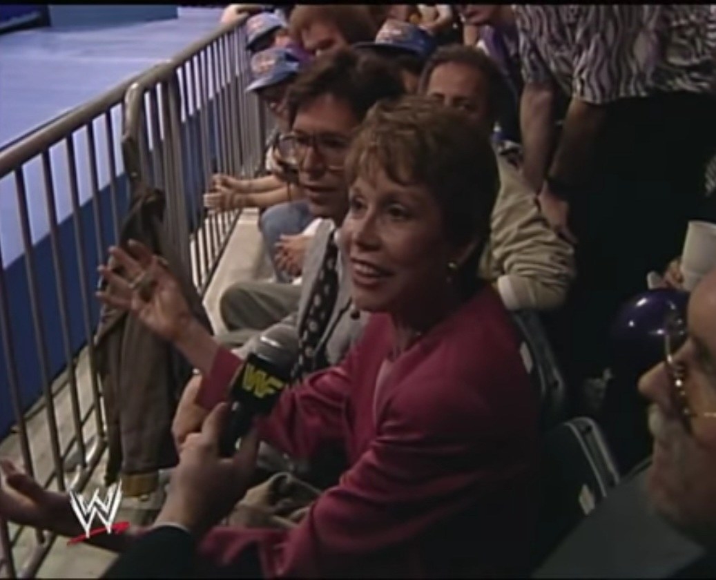 Mary Tyler Moore is surprised with an ringside interview at Wrestlemania 6