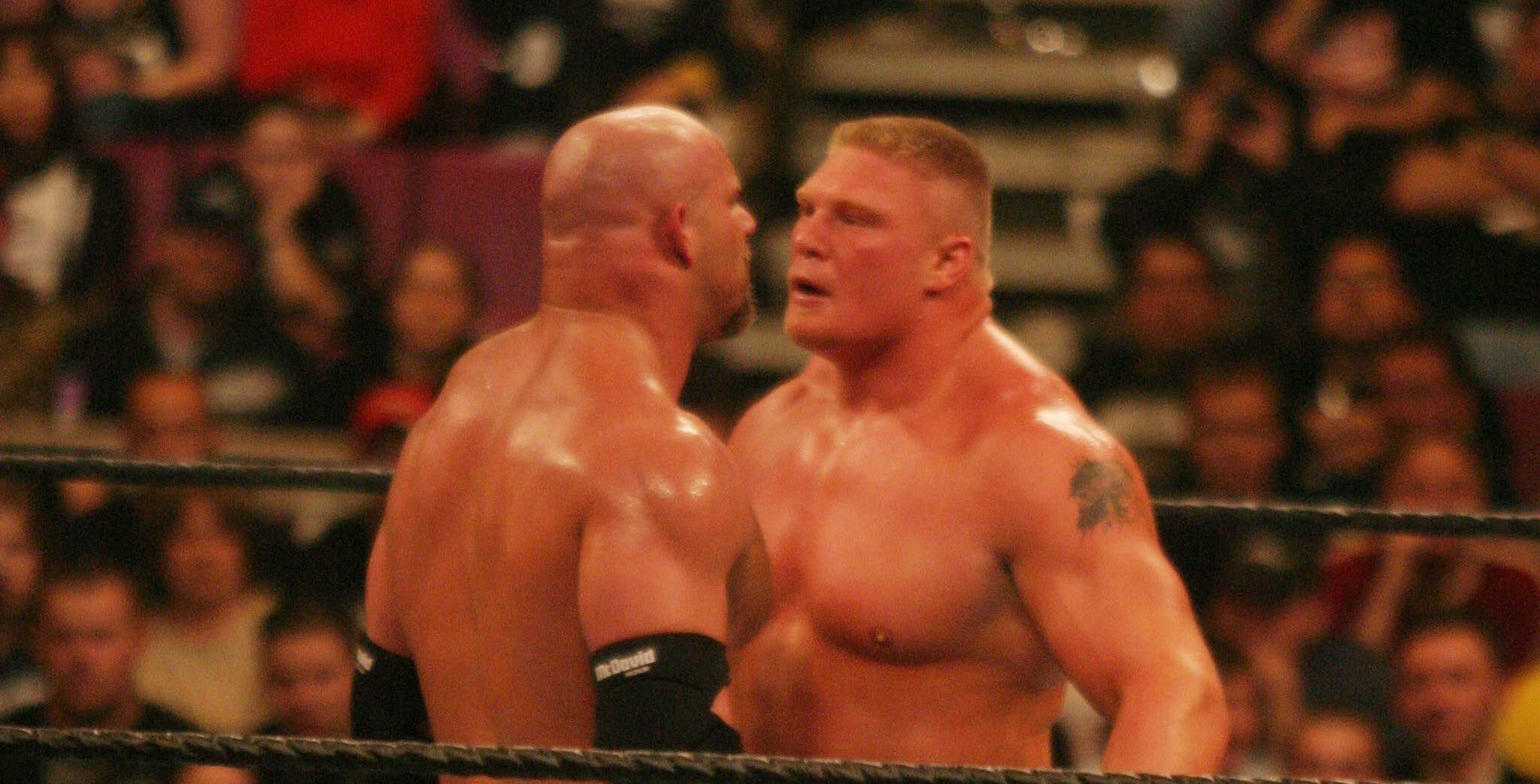 Goldberg and Brock Lesnar at Wrestlemania 20
