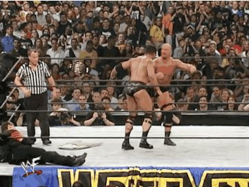 &quot;Stone Cold&quot; Steve Austin and Dwayne &quot;The Rock&quot; Johnson at Wrestlemania 17