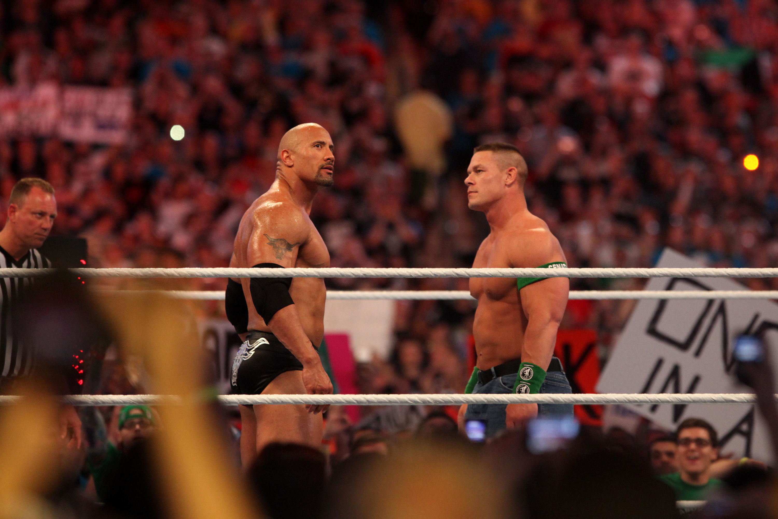 The Rock and John Cena at Wrestlemania 28