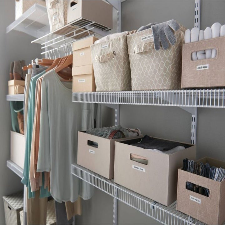 Boxes in closet labeled