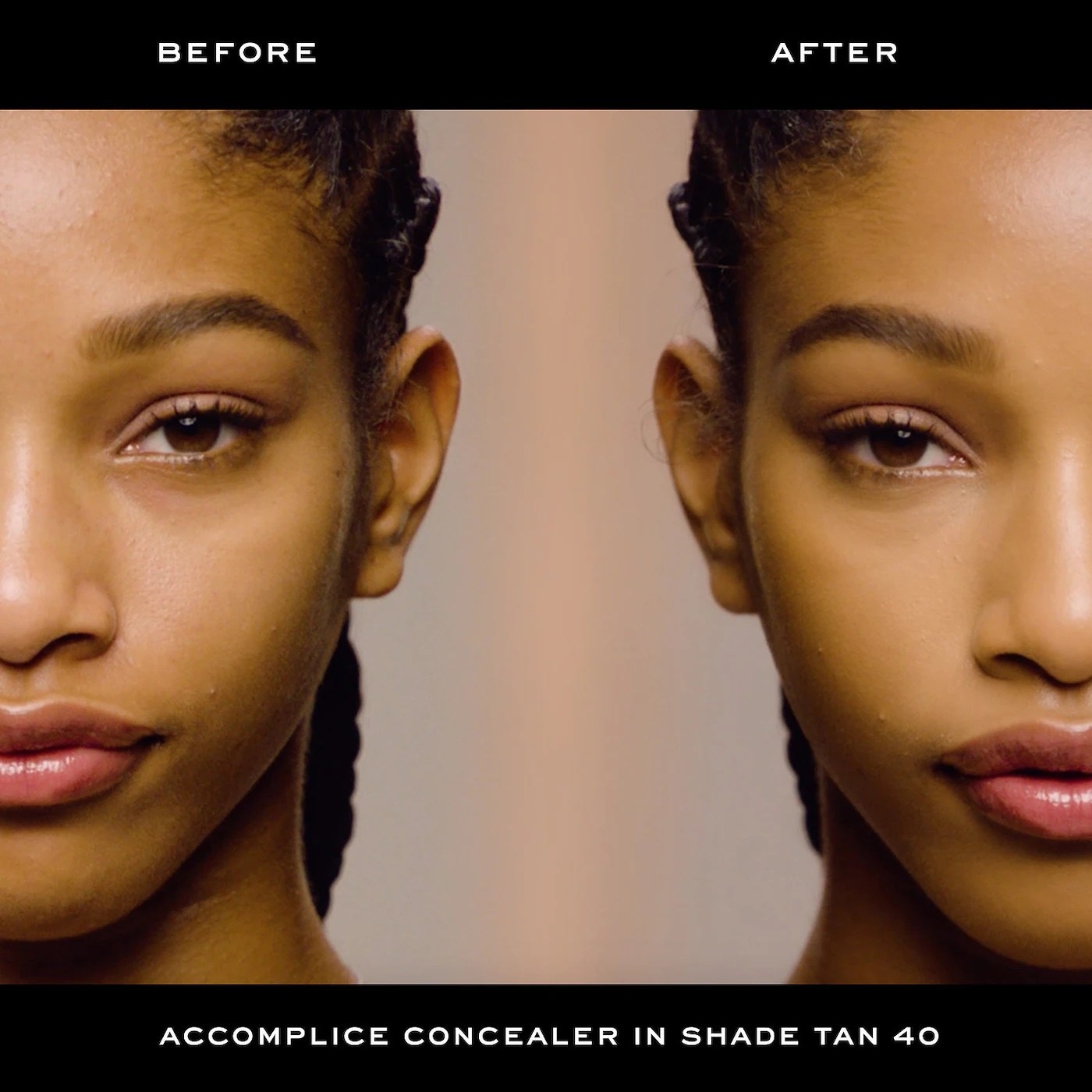 A model&#x27;s before and after photo after using the product