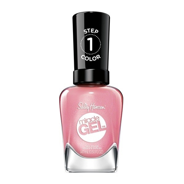 A bottle of Sally Hansen Miracle Gel nail polish in a pink shade