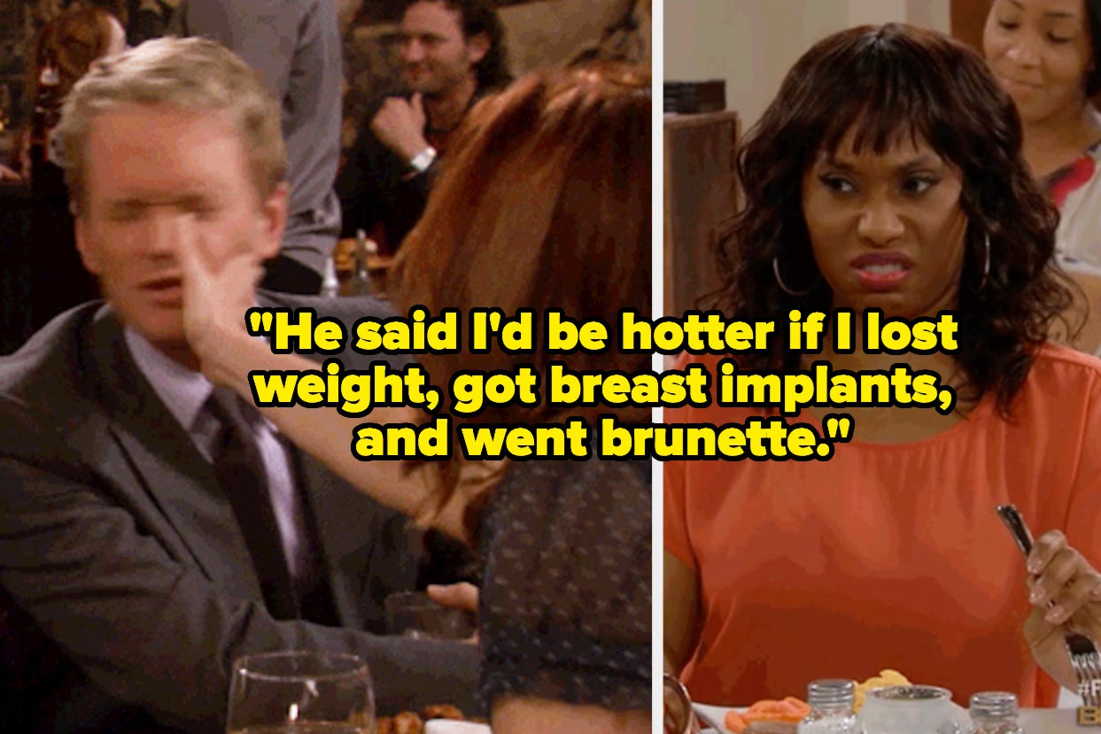 "He said I'd be hotter if I lost weight, got breast implants, and went brunette" over a man getting slapped and a woman on an awkward date