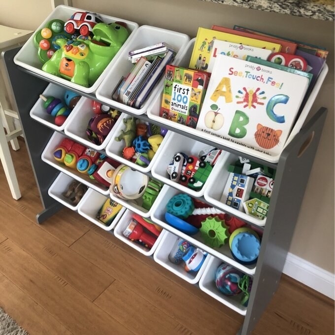A reviewer&#x27;s image of a toy organizer