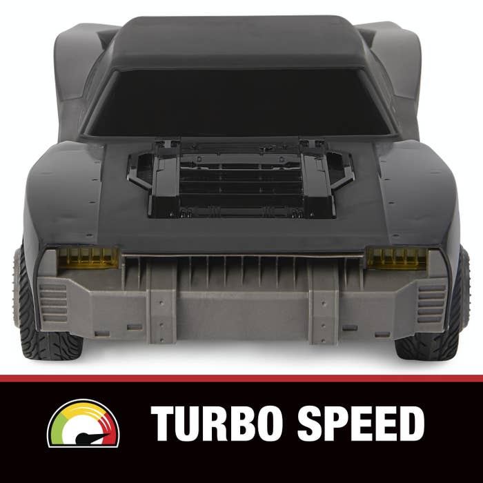 We see the the Turbo Boost Batmobile™ RC from the front, along with the text, Turbo Speed.&quot;