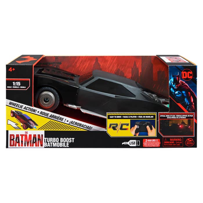 We see the Batman Turbo Boost Batmobile™ with Remote Control in the packaging.