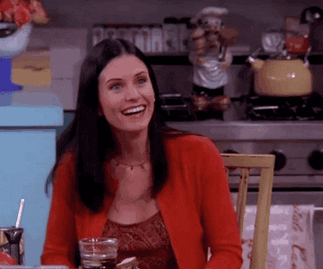 Monica from Friends smiling and saying no