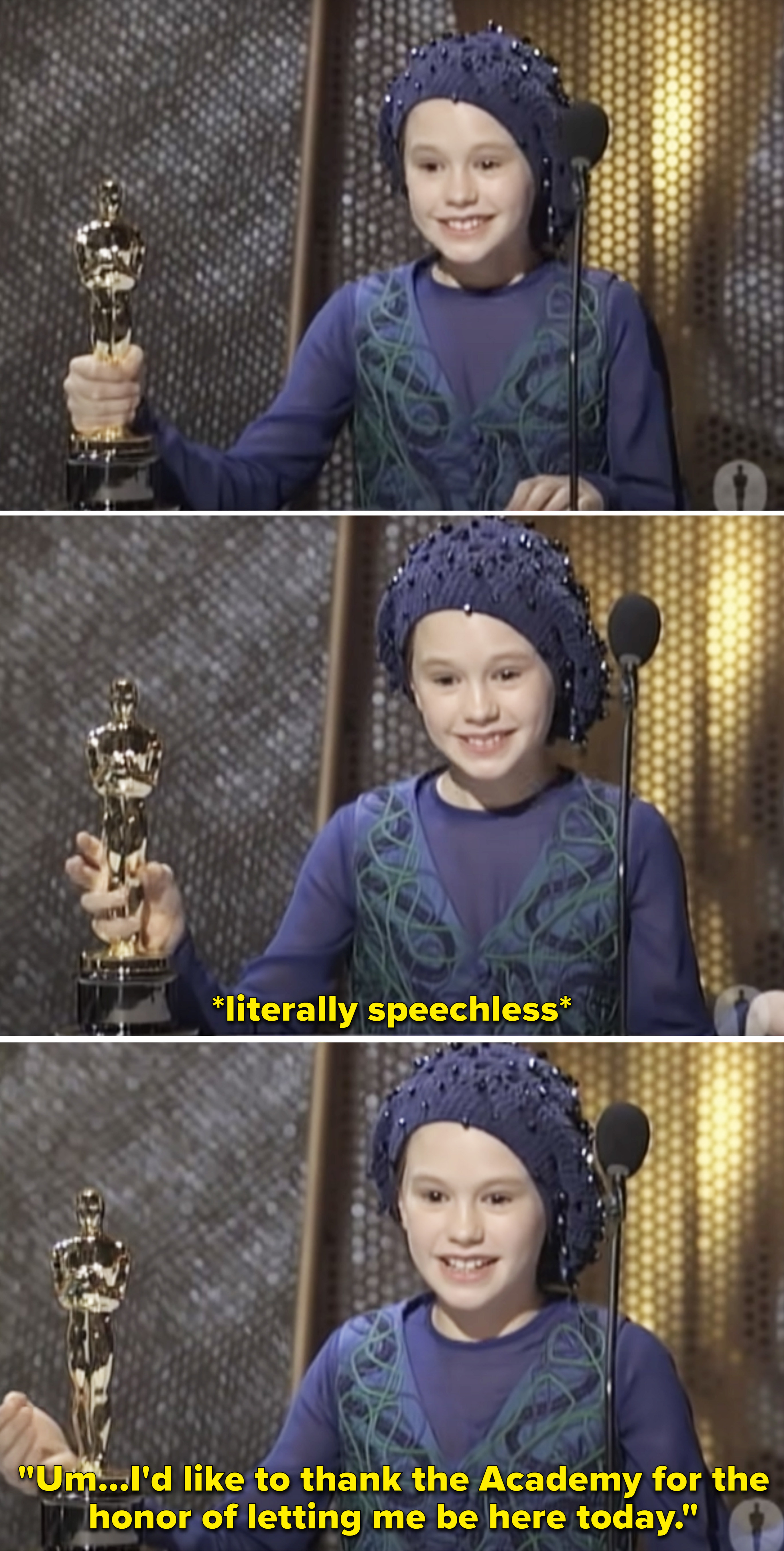 Anna literally speechless and smiling while accepting her award