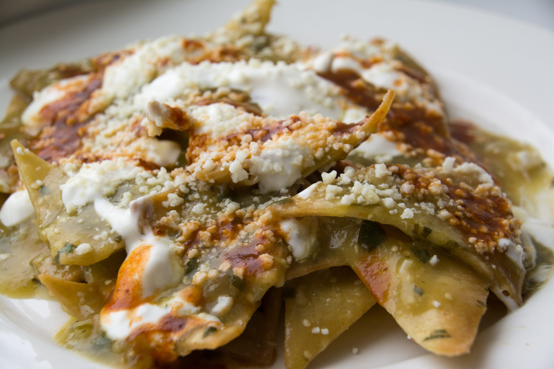 Chilaquiles with salsa verde and cheese