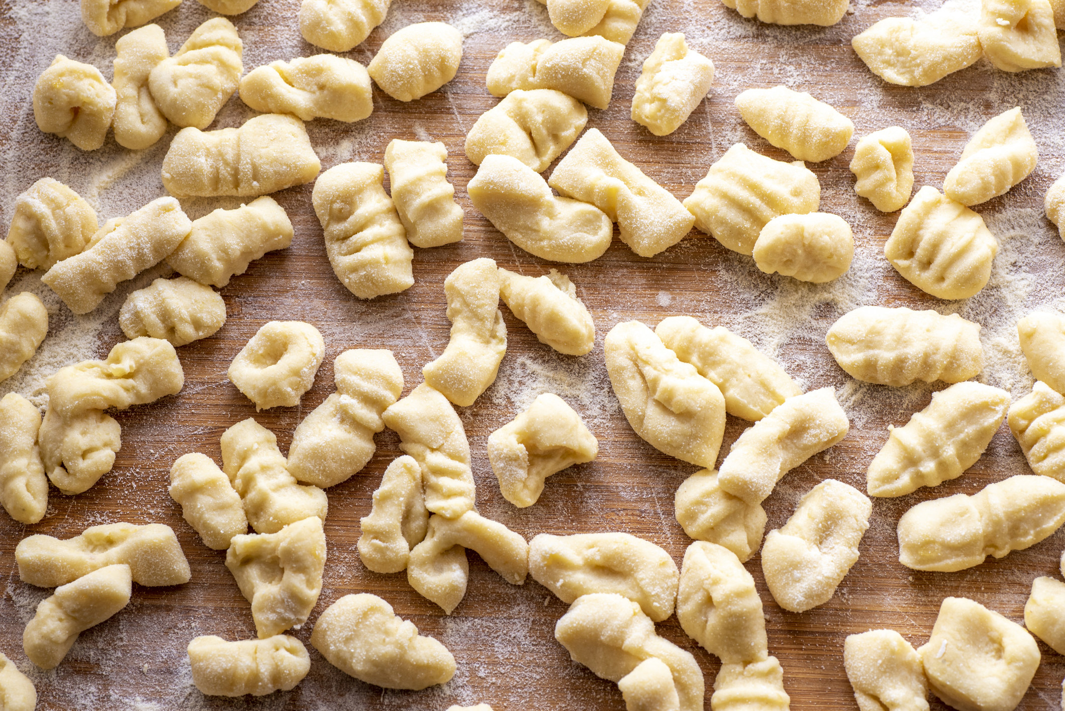 Homemade gnocchi on a cutting board