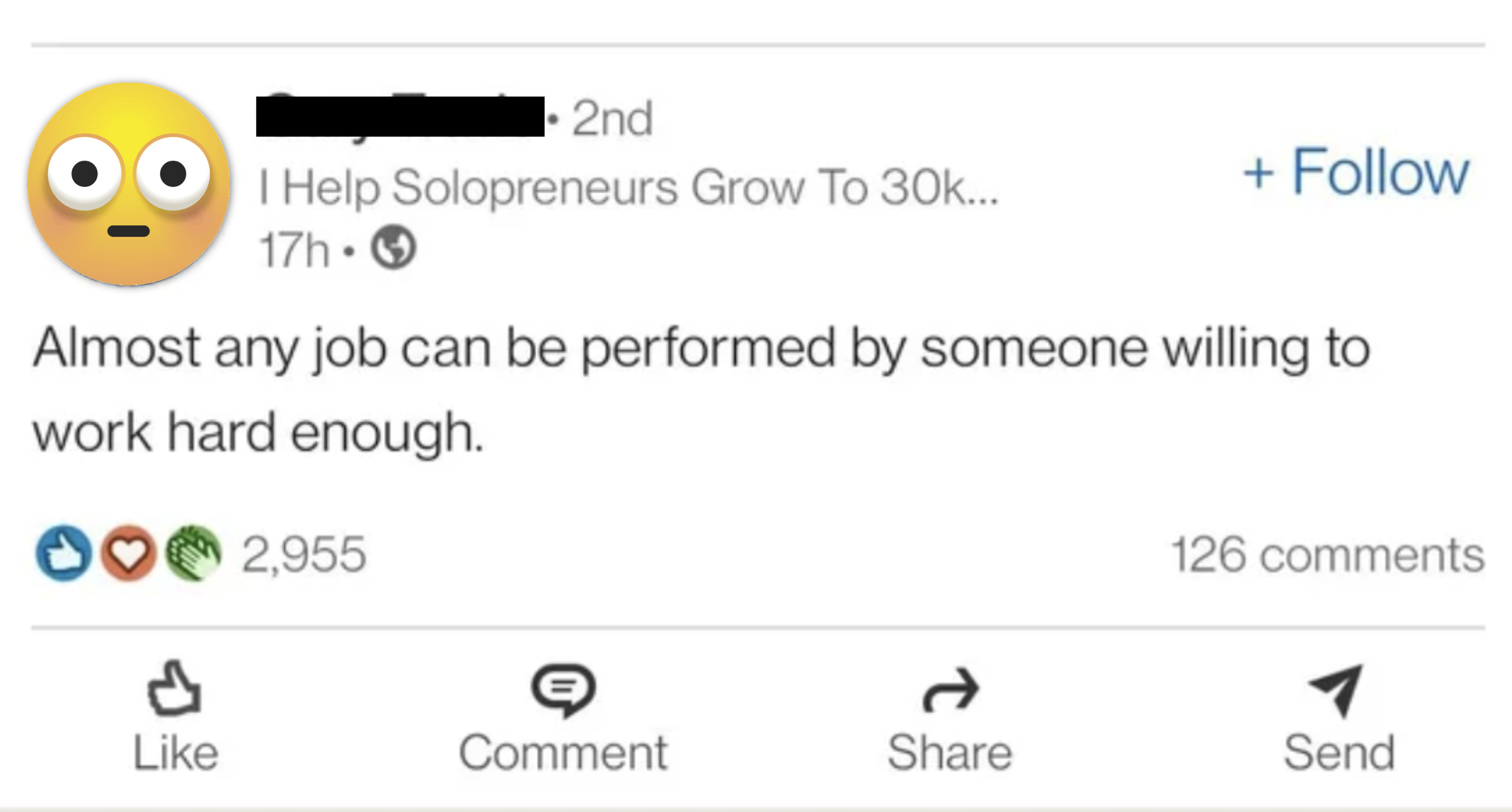 "I Help Solopreneurs Grow" texts, "Almost any job can be performed by someone willing to work hard enough"