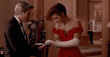 Edward closing a jewelry box on Vivian&#x27;s hand in &quot;Pretty Woman&quot;