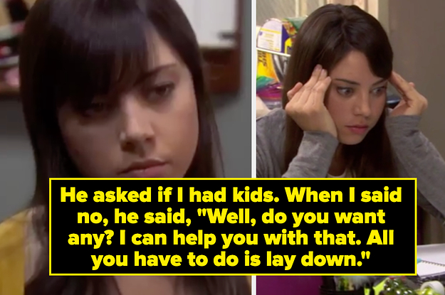 April from Parks and Recreation looking annoyed and stressed captioned "He asked if I had kids. When I said no, he said, 'Well, do you want any? I can help you with that. All you have to do is lay down.'"