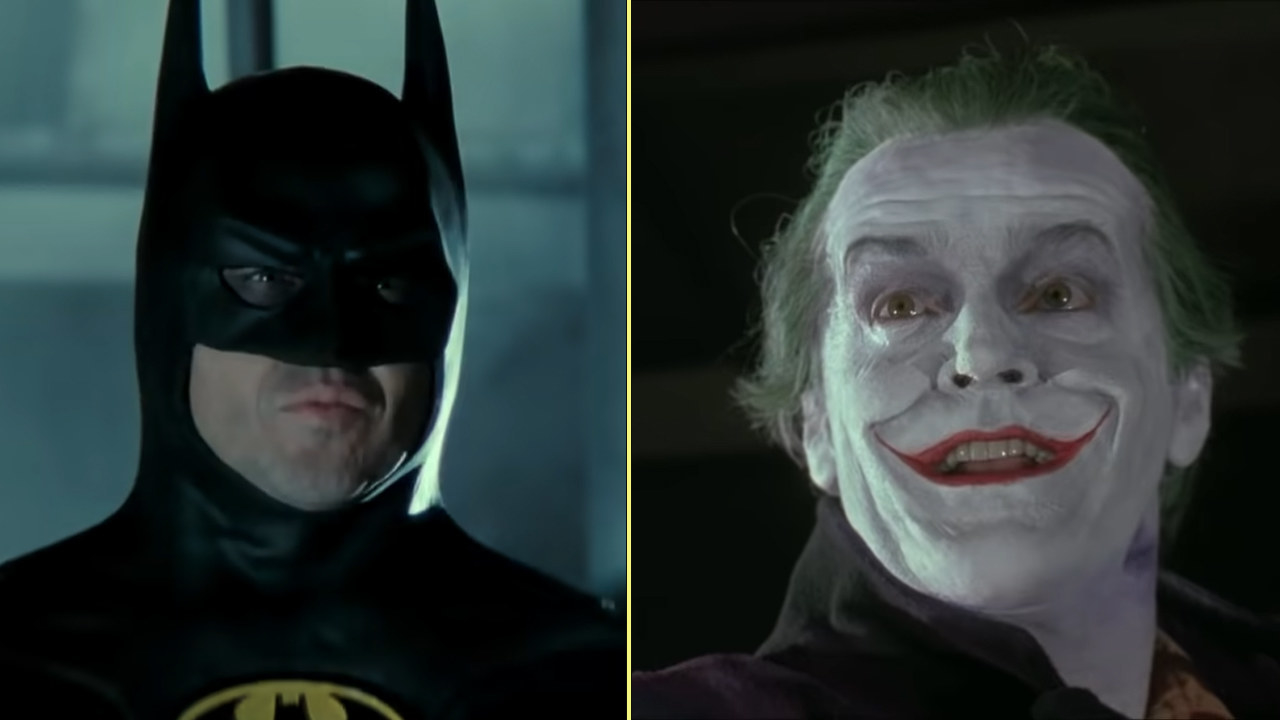 Michael Keaton as Batman and Jack Nicholson as The Joker