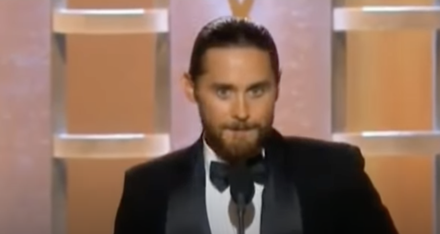 Jared Leto in a bow tie at the podium