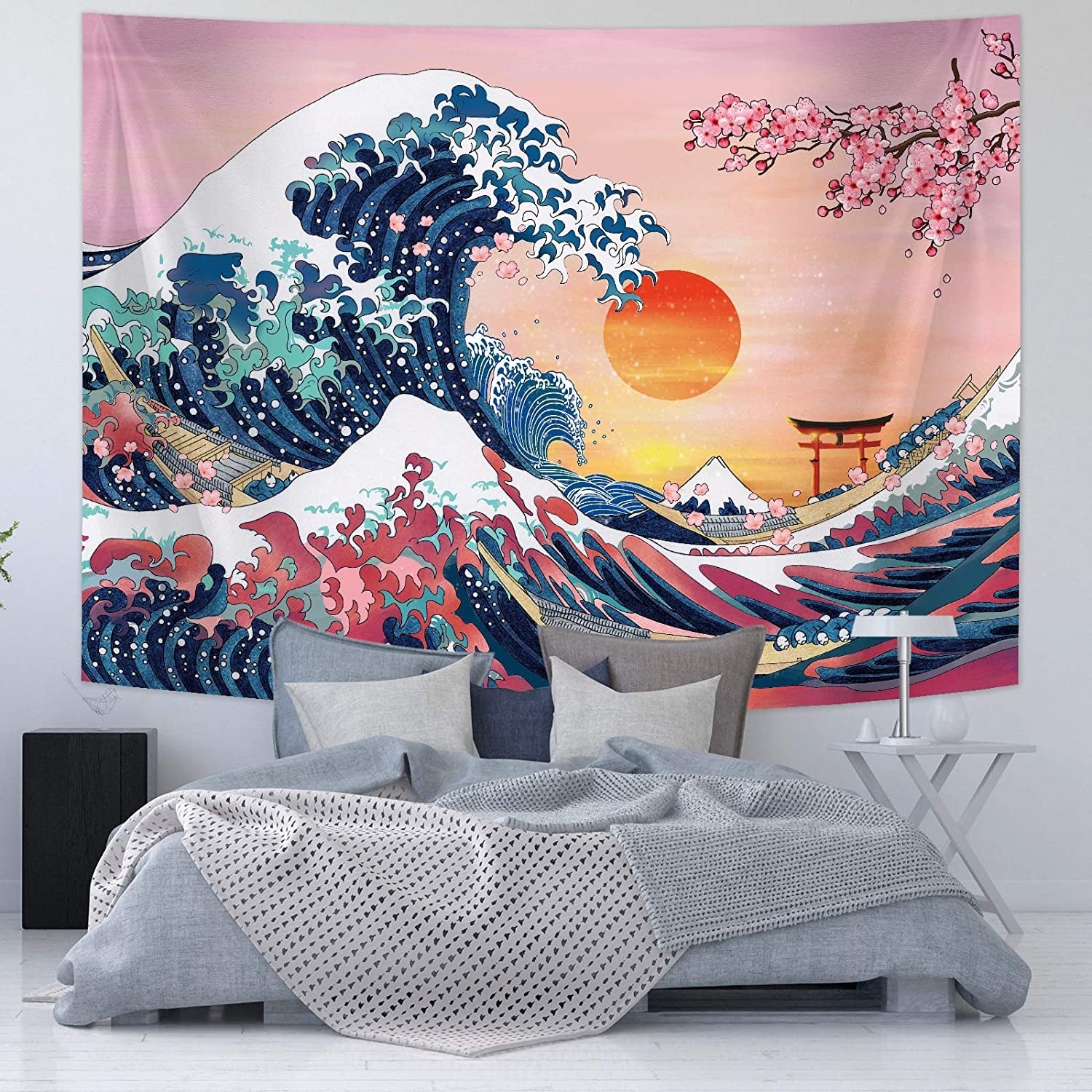 Tapiz japonés con ondas oceánicas para decoración de pared