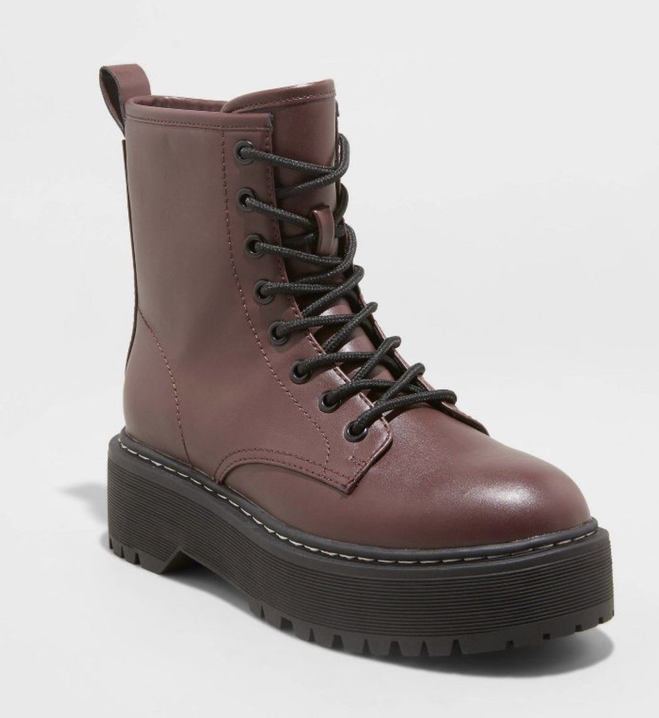the combat boot in burgundy