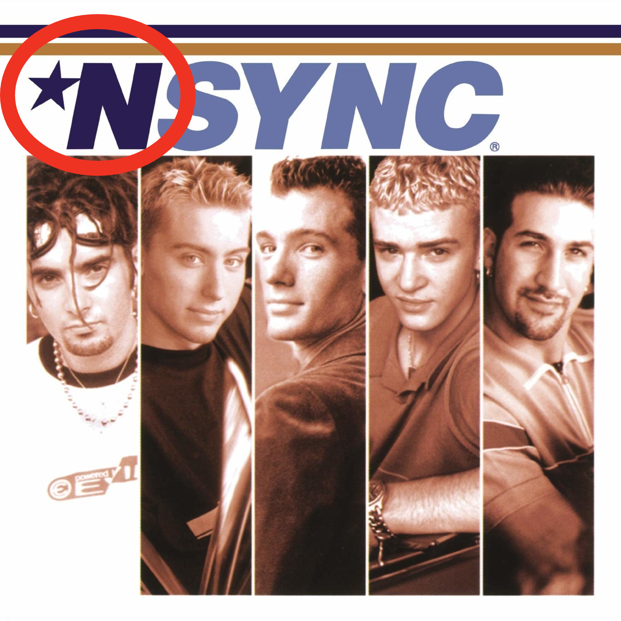The star circled in front of NSYNC&#x27;s name and the members pictures below