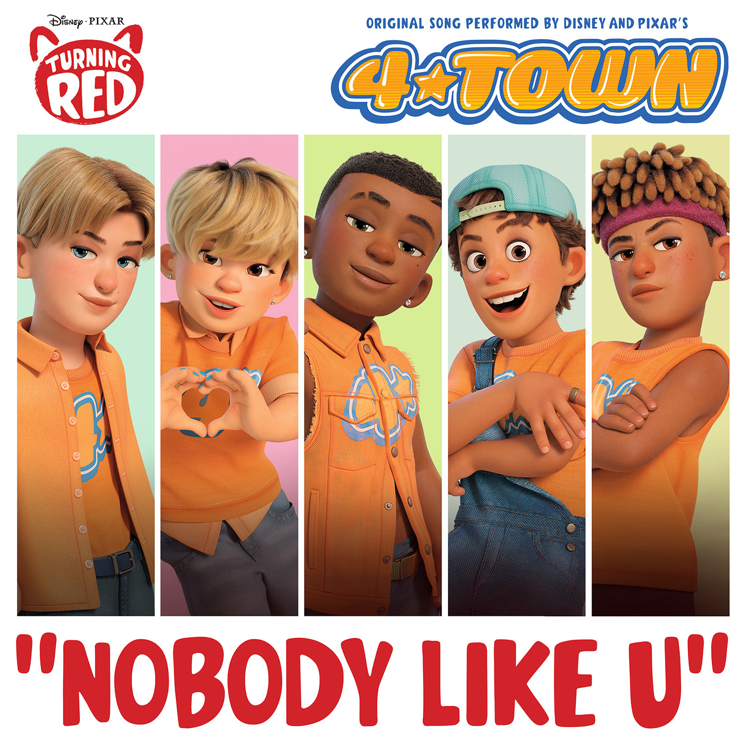 The members of 4*Town with the song title &quot;Nobody Like U&quot; under them