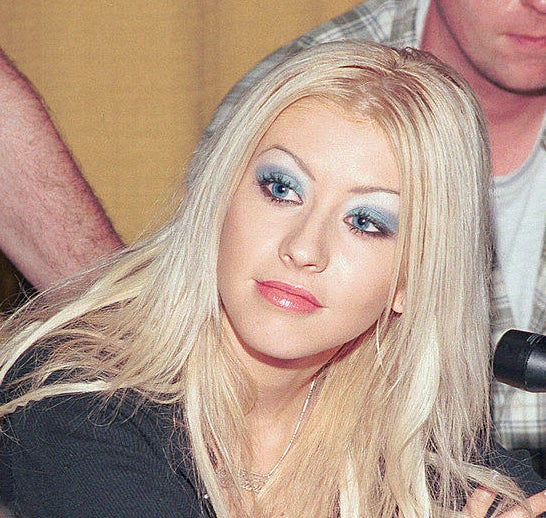 Christina Aguilera with blue eyeshadow