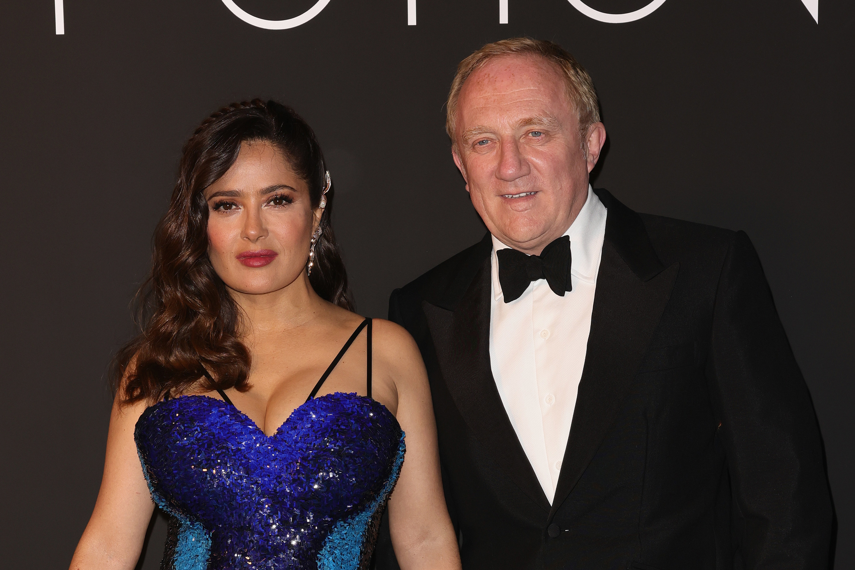 Salma Hayek and Francois-Henri Pinault pose at the Kering Women In Motion Awards for the Cannes Film Festival in July 2021