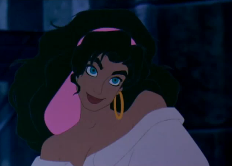 Esmeralda making eyes at someone offscreen 