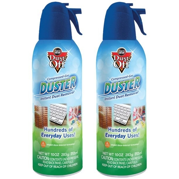 the two bottles of dust-off spray