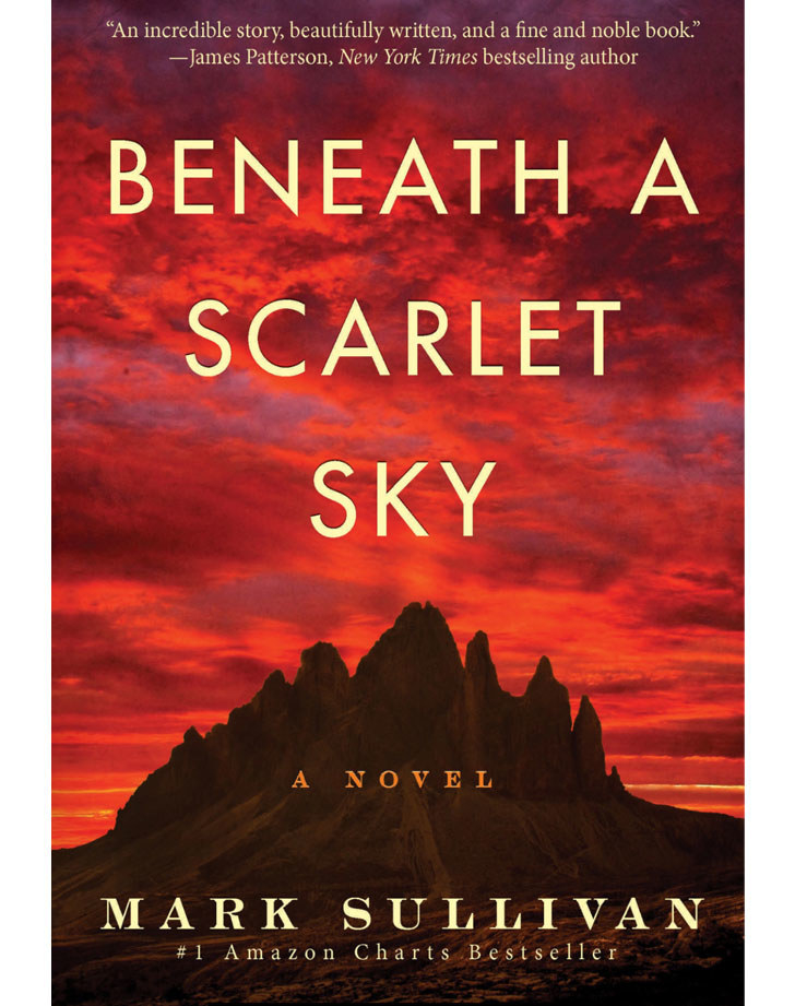 The book cover of &quot;Beneath a Scarlet Sky&quot; by Mark T. Sullivan.