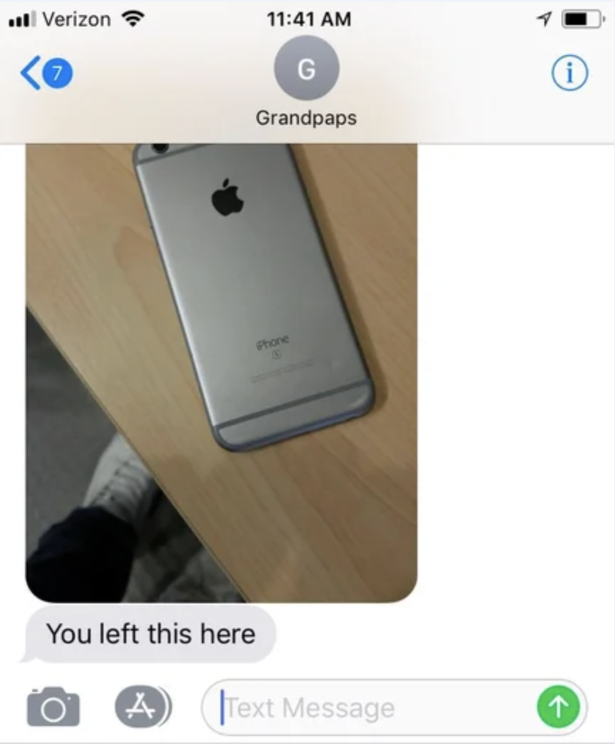 grandpa finds a phone and texts it to say you left it here