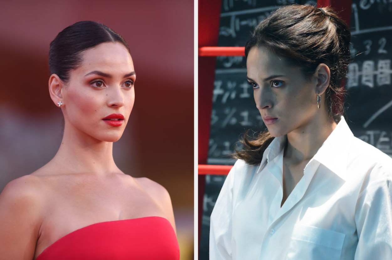 An image of Adria Arjona next to a still of her as Martine Bancroft from Morbius