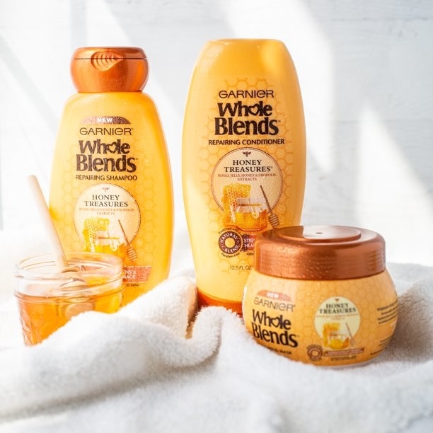 The honey hair mask along with shampoo and conditioner