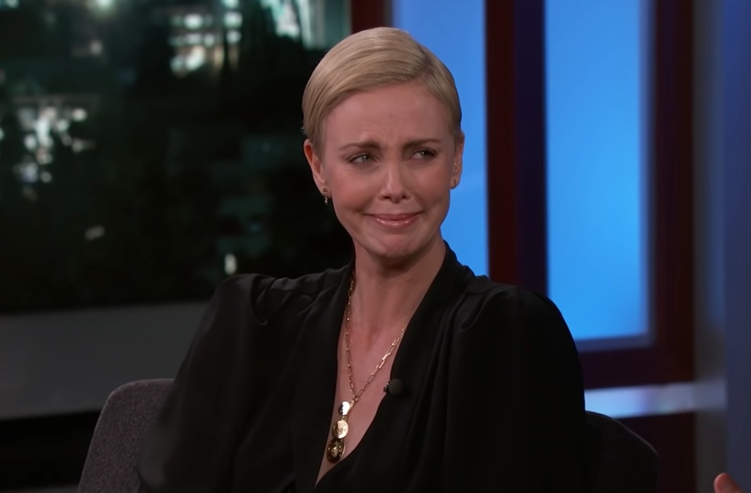 Charlize Theron laughs as she tells the story of a bad date on &quot;Jimmy Kimmel Live!&quot;