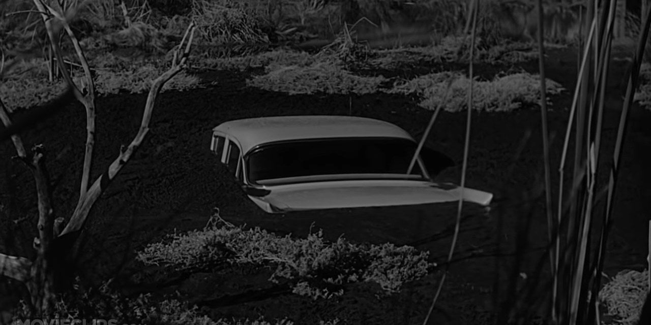 Marion&#x27;s car sinking into a swamp in &quot;Psycho&quot; (1960)