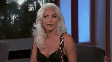 Lady Gaga rolling her eyes on Jimmy Kimmel
