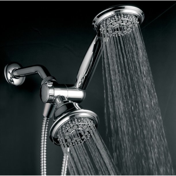 the silver showerhead and detachable handheld