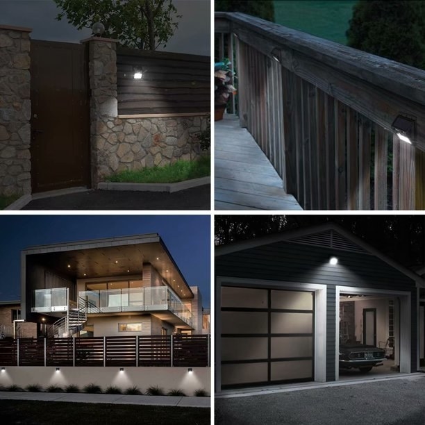a set of four photos of the lights in various outdoor settings