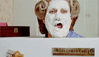 Robin Williams in Mrs Doubtfire with icing lathered over his face